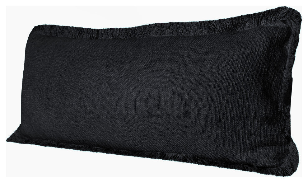 Ox Bay Handwoven Black Distressed Organic Cotton Pillow Cover, 14"x36"