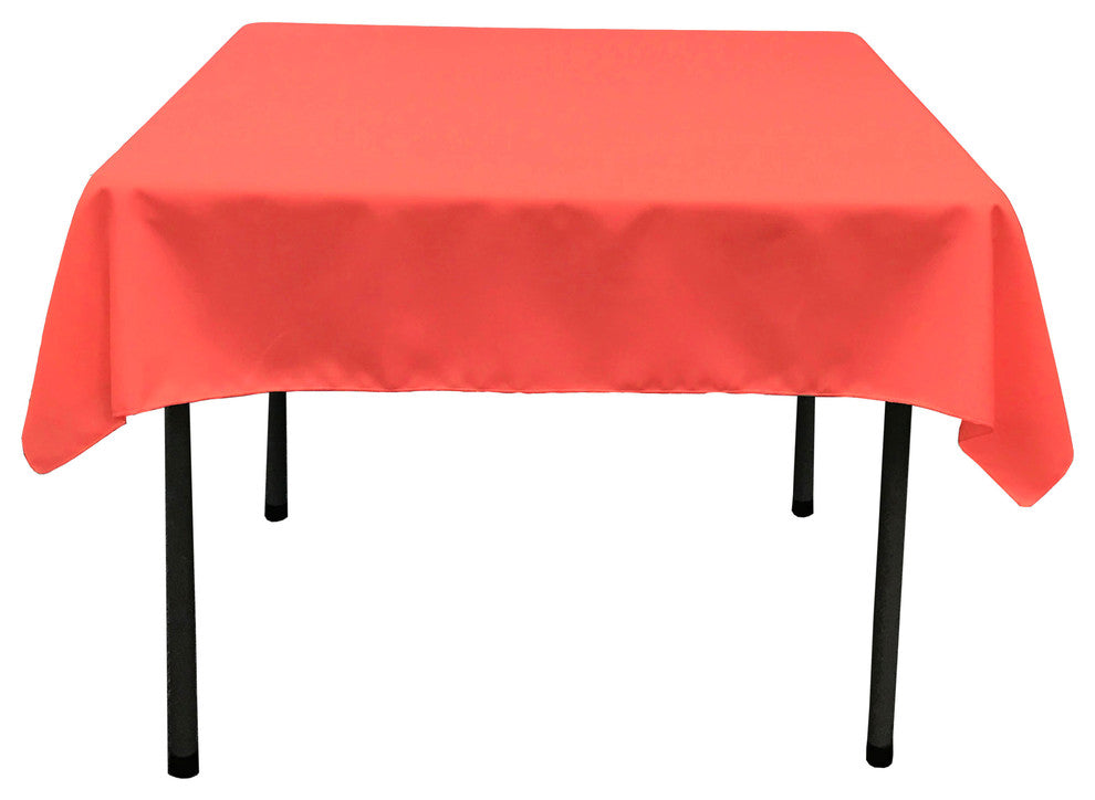 LA Linen Square Polyester Poplin Tablecloth, Coral, 58"x58"