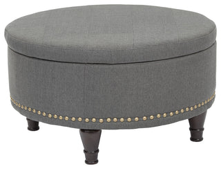 Augusta Round Storage Ottoman, Charcoal