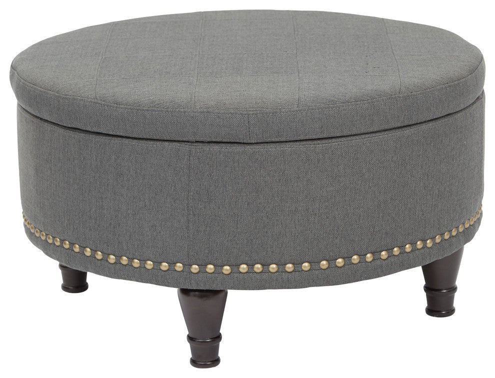 Augusta Round Storage Ottoman, Charcoal