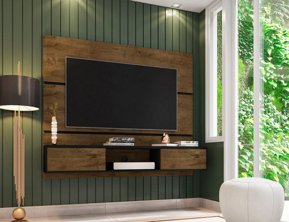 Vernon 62.99 Floating Entertainment Center in Rustic Brown and Black