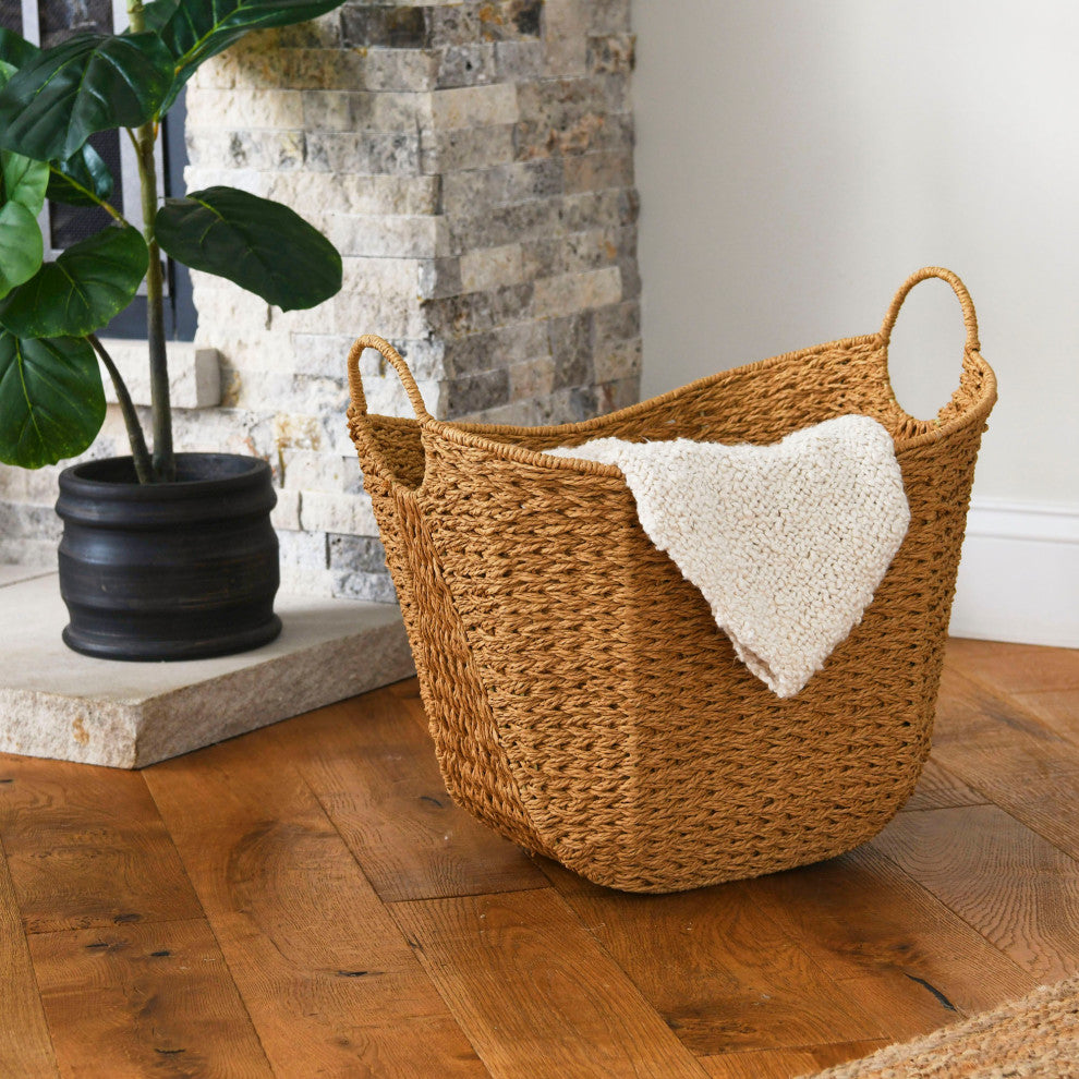 Natural Paper Rope Basket With Handles