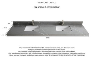 Malibu Mango 84" Double Sink Bath Vanity, White Washed 2" Piatra Gray