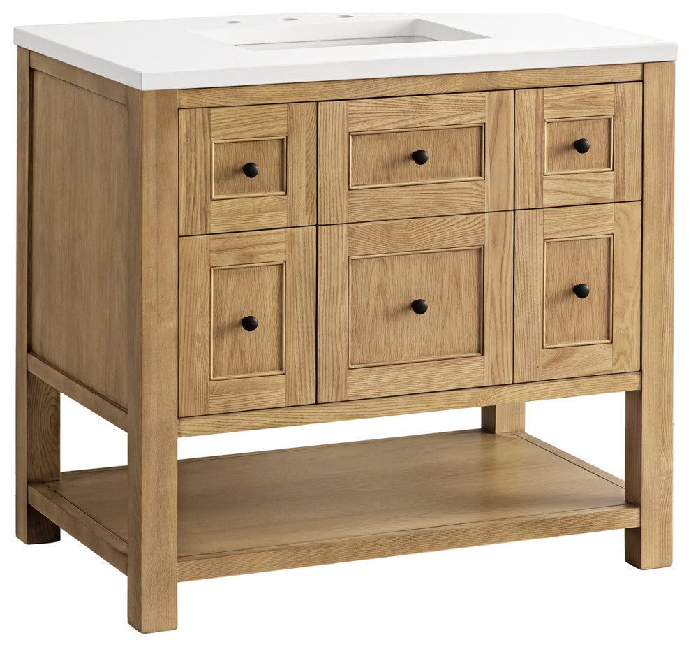 James Martin Breckenridge Bath Vanity, Light Natural Oak, 36", White Zeus, Three-Hole