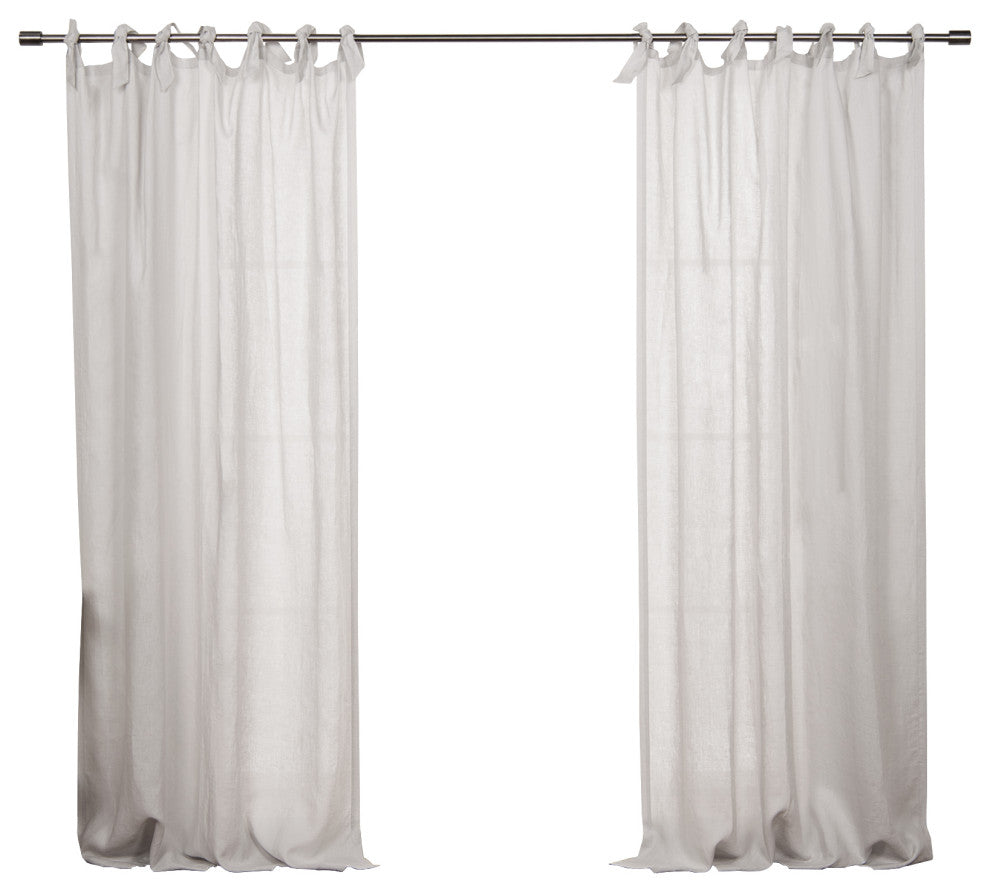 100% Linen Romantic Tie Top Curtain Set, Light Grey, 52" W X 96" L