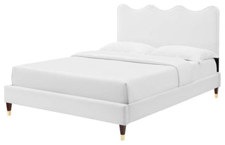 Platform Bed Frame, Queen Size, White, Velvet, Modern, Bedroom Guest Suite