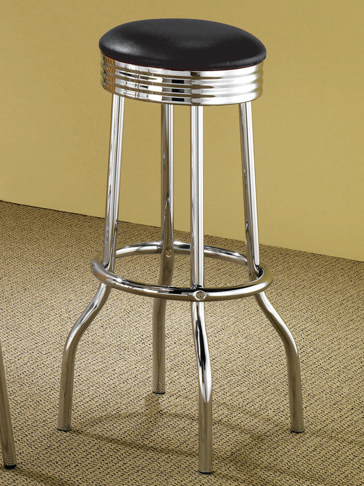 Set of 2 Upholstered Top Bar Stools, Black