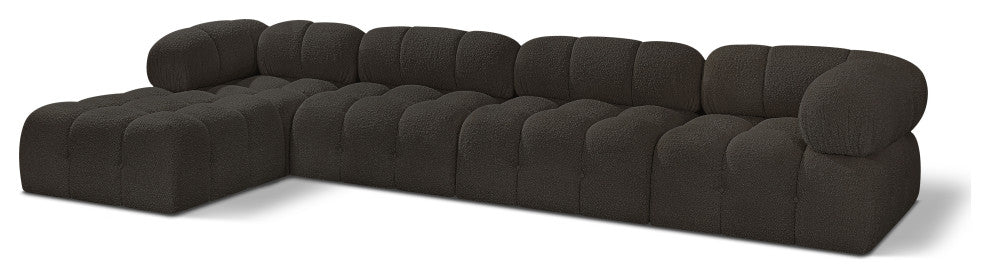 Ames Boucle Fabric L-Shaped Modular Sectional, Brown, 5-Piece: 2 Armless Chair, 2 Corner Chair, 1 Ottoman