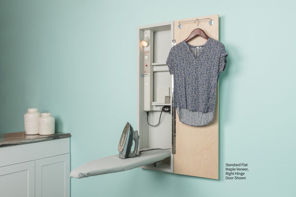 Deluxe Fixed Position Electric Ironing Center, Flat Maple Veneer Door
