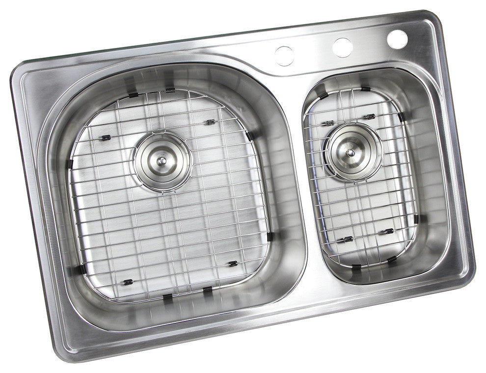 33" Top-mount/Drop-in Stainless Steel 70/30 Double Bowl Kitchen Sink Combo
