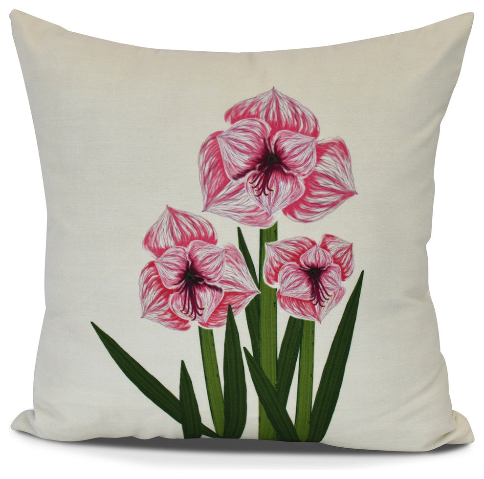 Amaryllis, Floral Print Outdoor Pillow, Pink, 16" x 16"