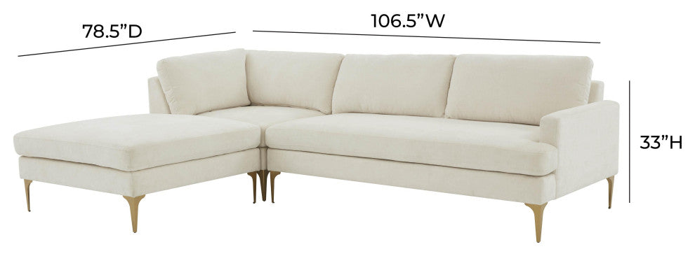 Serena Cream Velvet Left Arm Facing Chaise Sectional