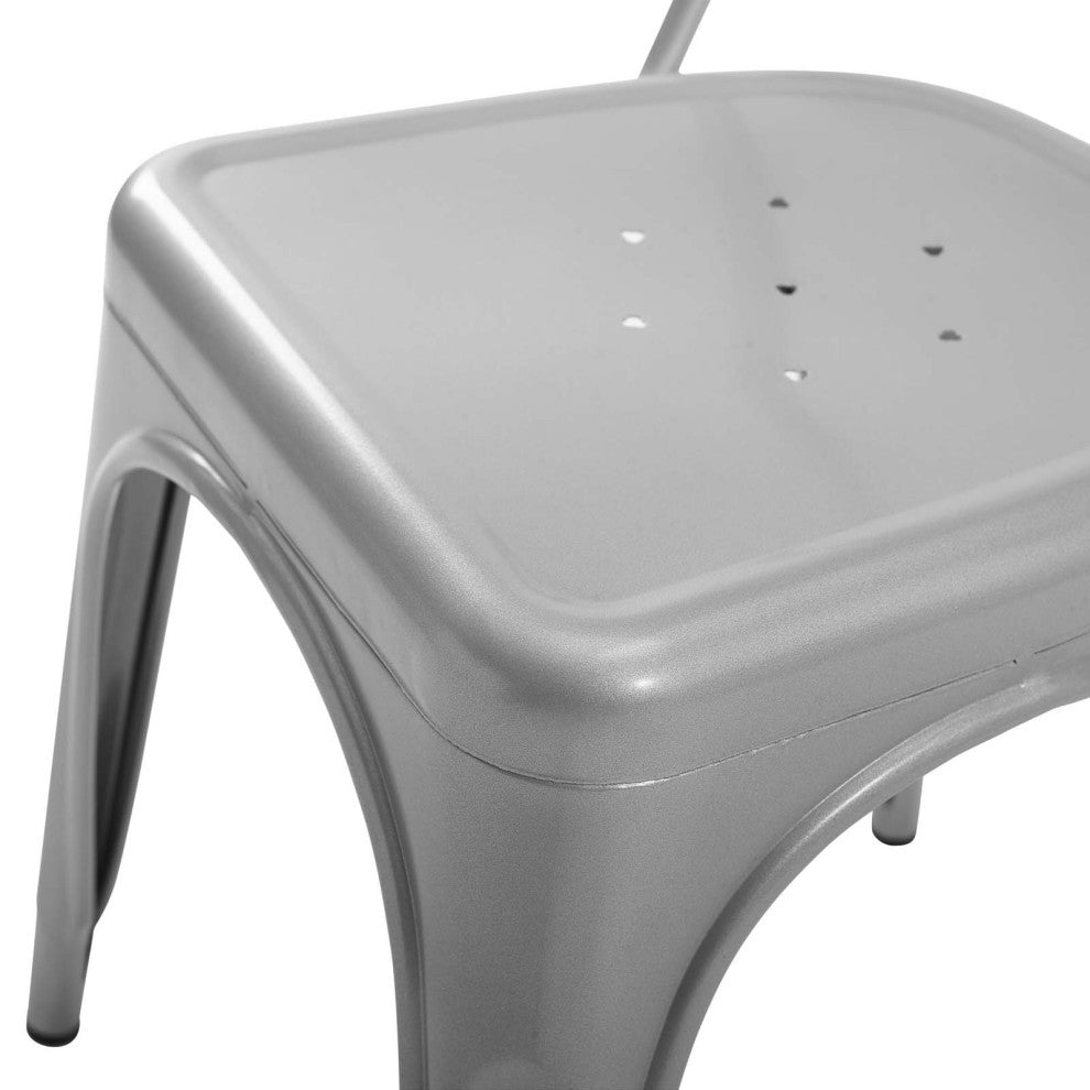 Side Dining Chair, Set of 2, Metal, Silver, Cafe Bistro Restaurant Hospitality