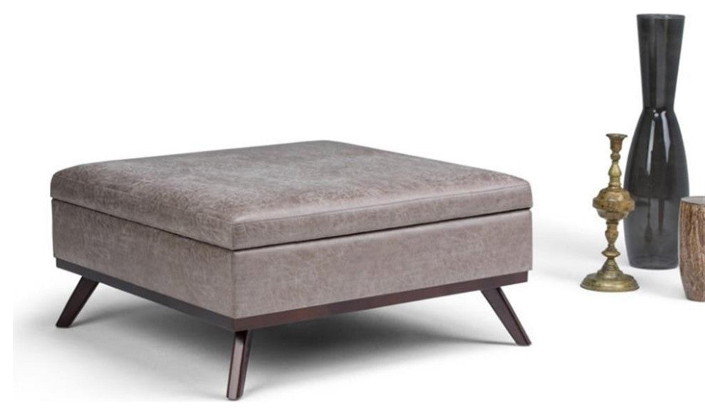 36 In Wide Square Square Coffee Table Storage Ottoman - Distressed Grey Taupe