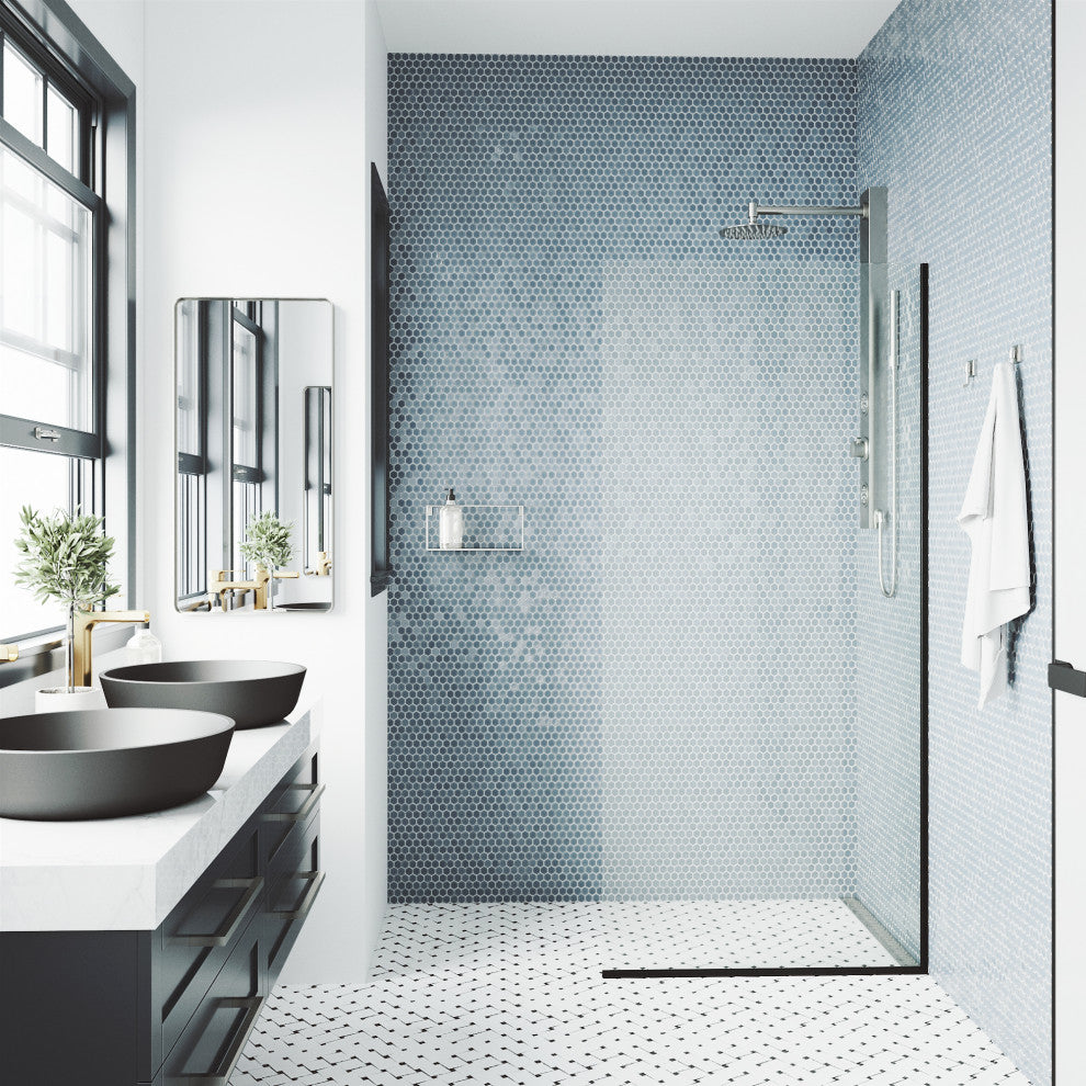 VIGO Zenith Frameless Fixed, Matte Black, Shower Screen, 34" W X 74" H, Clear Glass