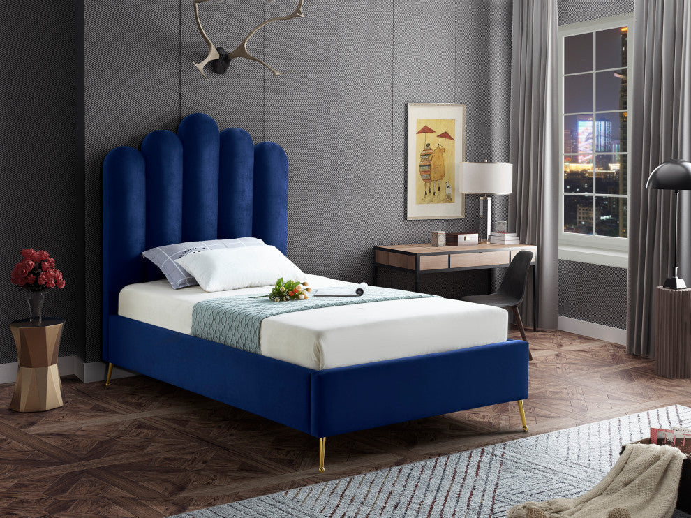 Lily Velvet Bed, Navy, Twin