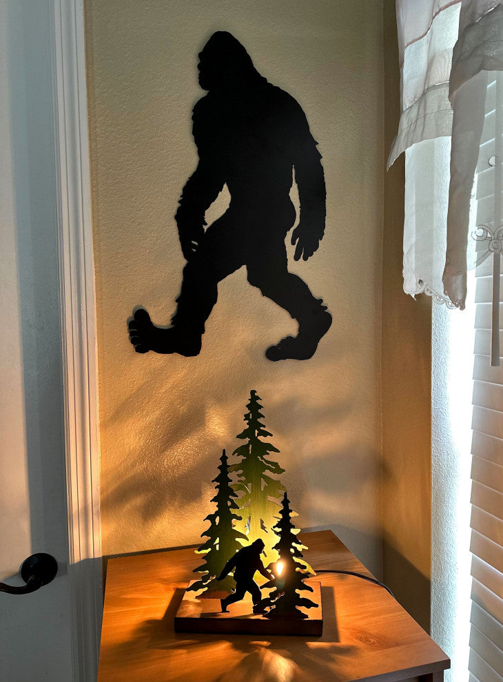 Rustic Metal Bigfoot Forest Stroll Accent Lamp Decorative Sasquatch Home Decor