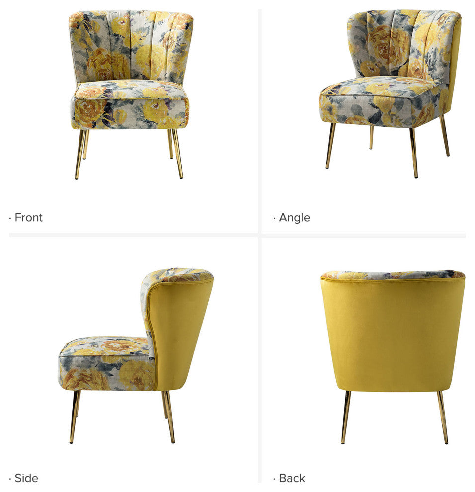 Accent Side Chair With Tufted Back, Yellow