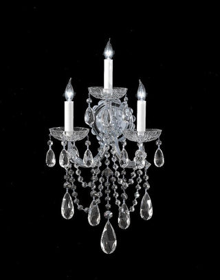 Maria Theresa 3-Light Sconce, Polished Chrome, Clear Hand-Cut Crystals