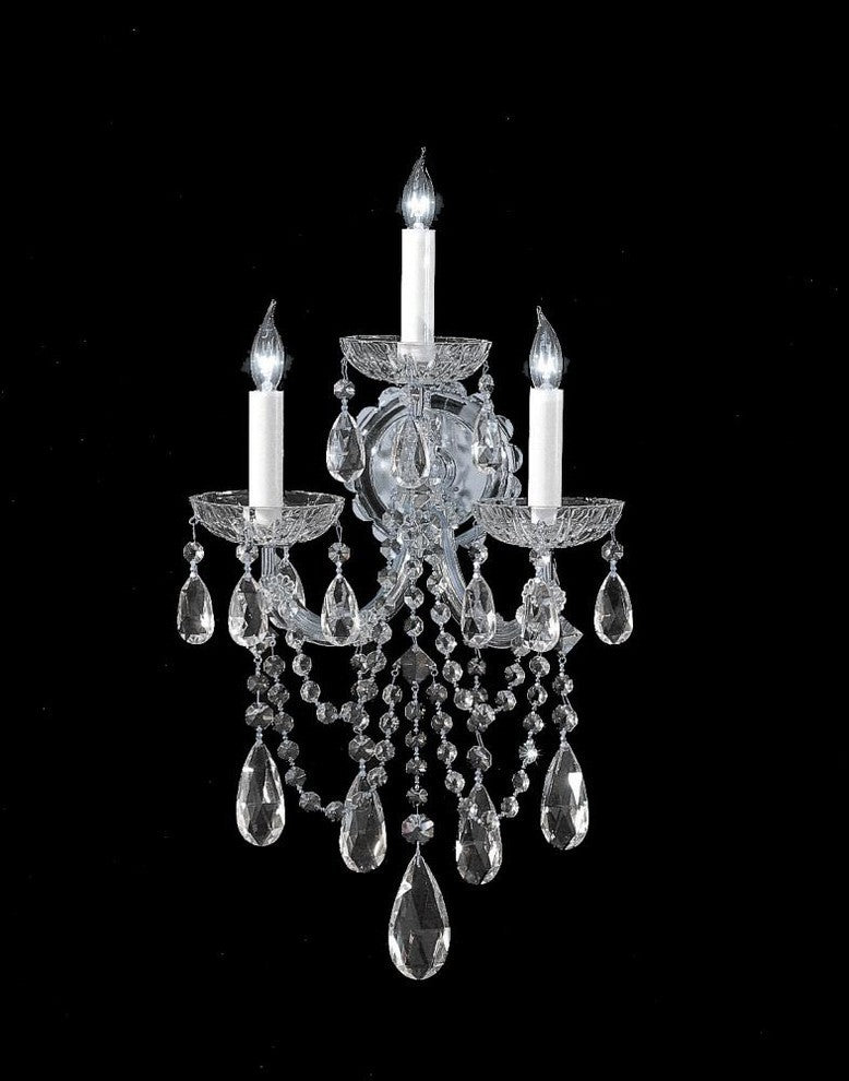 Maria Theresa 3-Light Sconce, Polished Chrome, Clear Hand-Cut Crystals