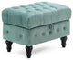 Button Tufted Upholstery Footstool for Bedroom and for Living Room, Light Blue