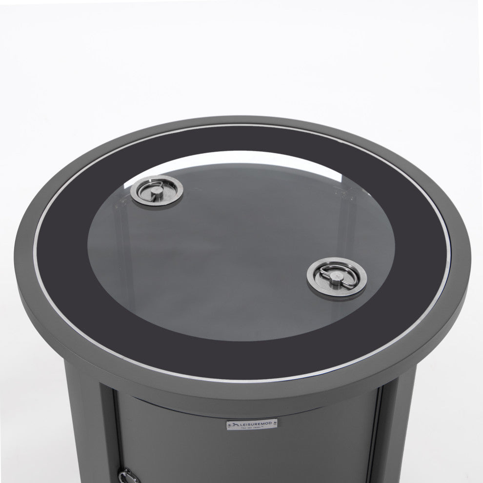 LeisureMod Walbrooke Round Fire Pit Table and Tank Holder, Gray