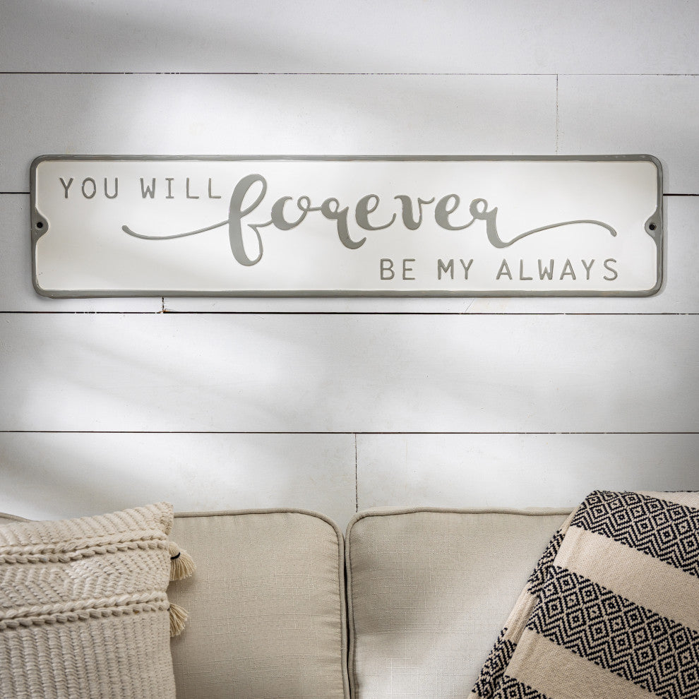 Set of 2, 38.39" White and Gray Embossed Metal Inspirational Signs