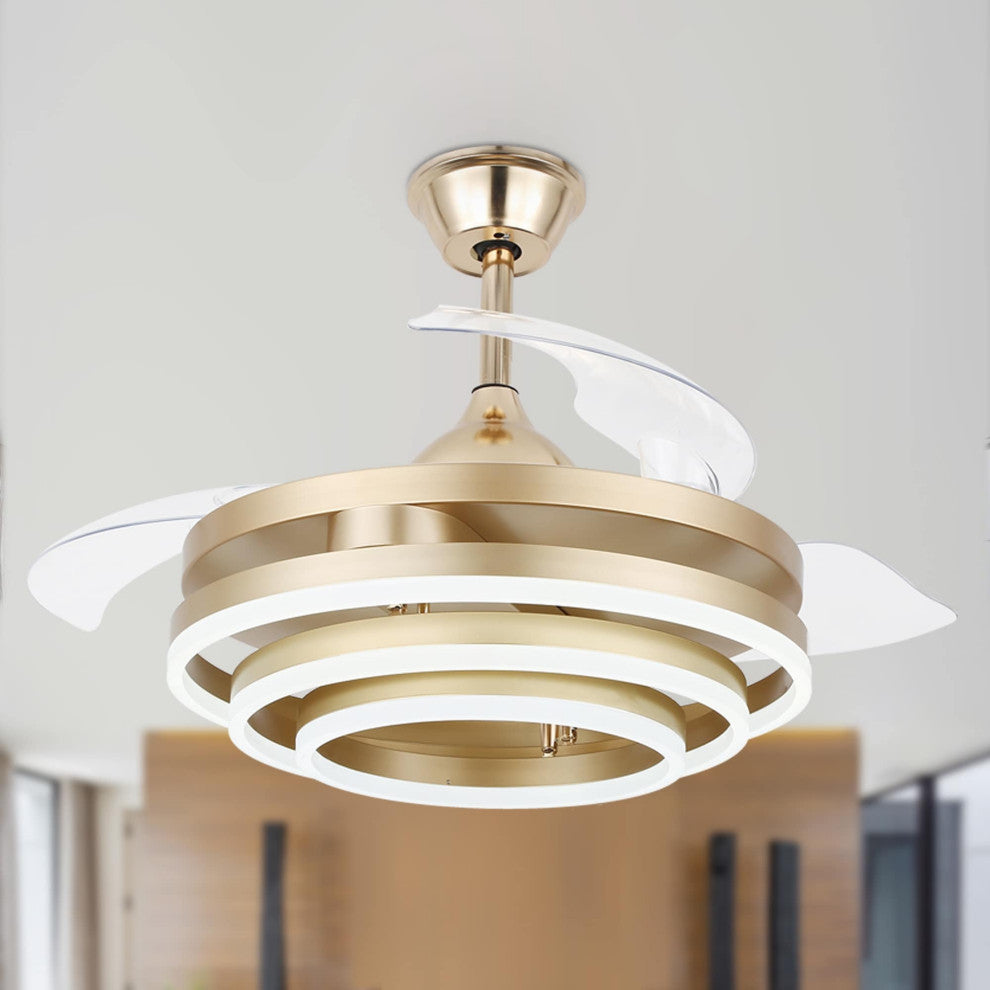 CurveCurio 42" Ceiling Fan With Adjustable LED Light Kit, Gold