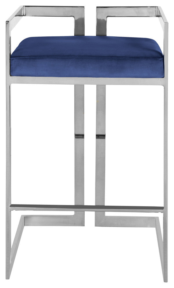 Ezra Counter Stool, Set of 2, Navy Velvet, Chrome Base