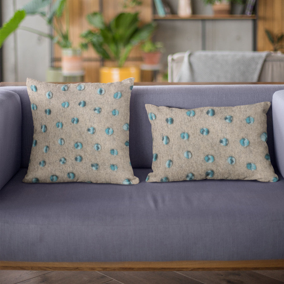 Plutus Blue Wool Dot Luxury Throw Pillow, 20"x30"