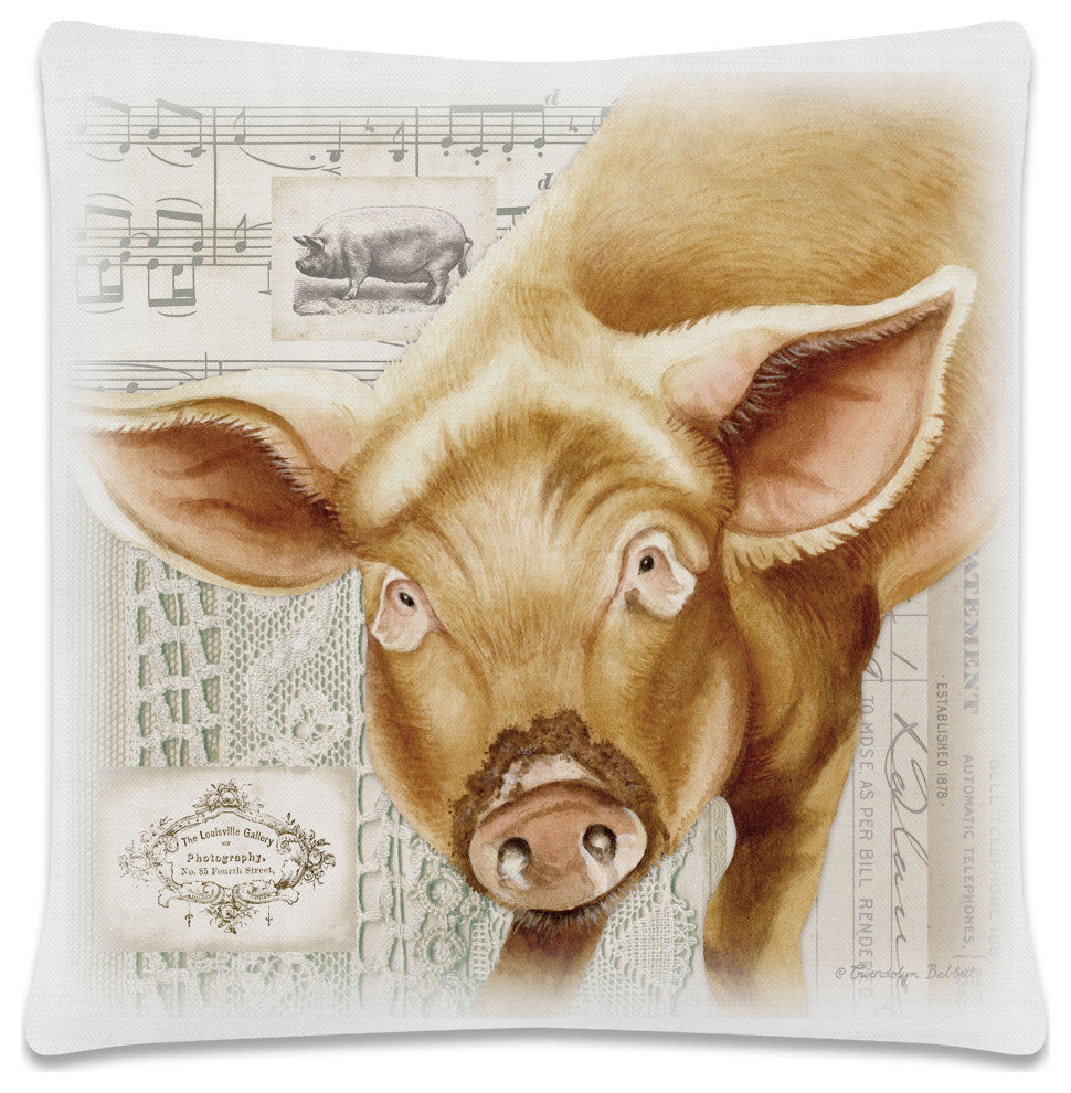 Country Life 18"x18" Pig Pillow, White