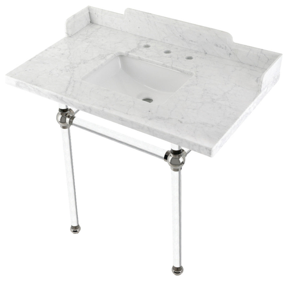 Kingston Brass LMS36MASQ6 36" Carrara Marble Console Sink, Acrylic Legs