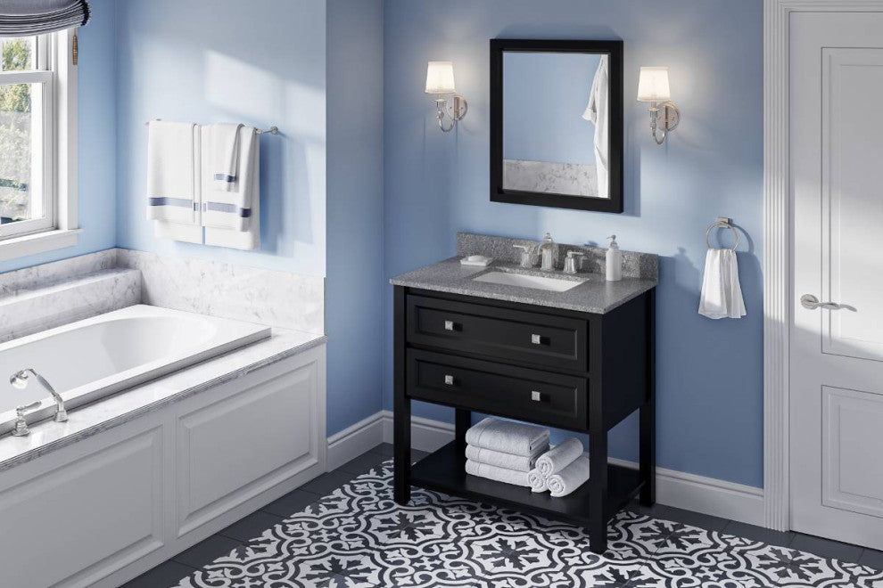 Adler Transitional 36" Black Vanity, Boulder Cultured Marble Vanity Top