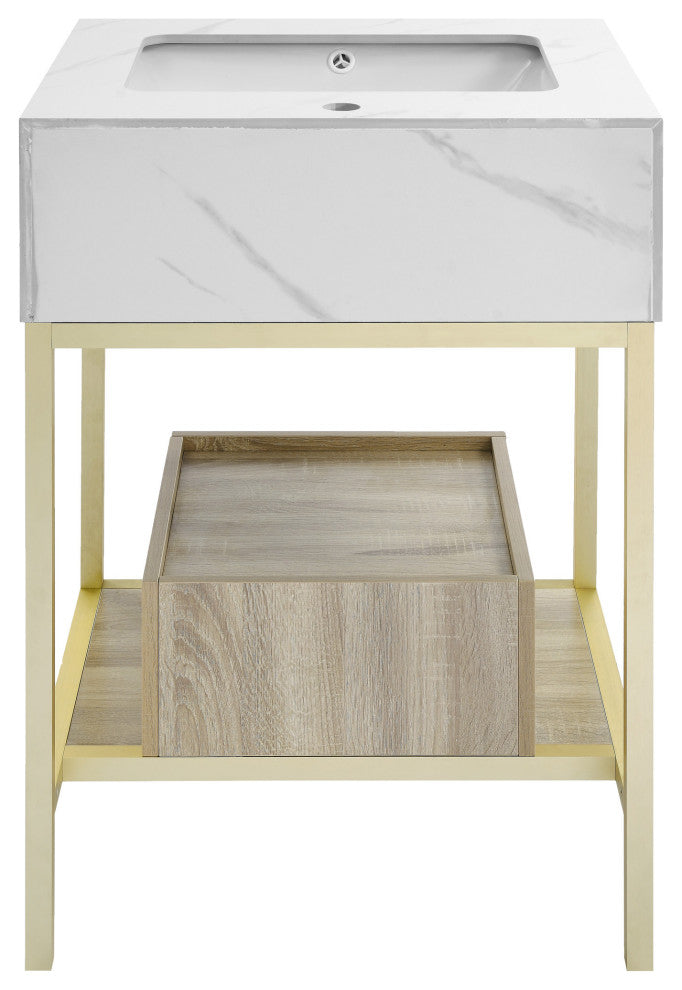 Beau 24" Freestanding, Bathroom Vanity, Oak/Calacatta