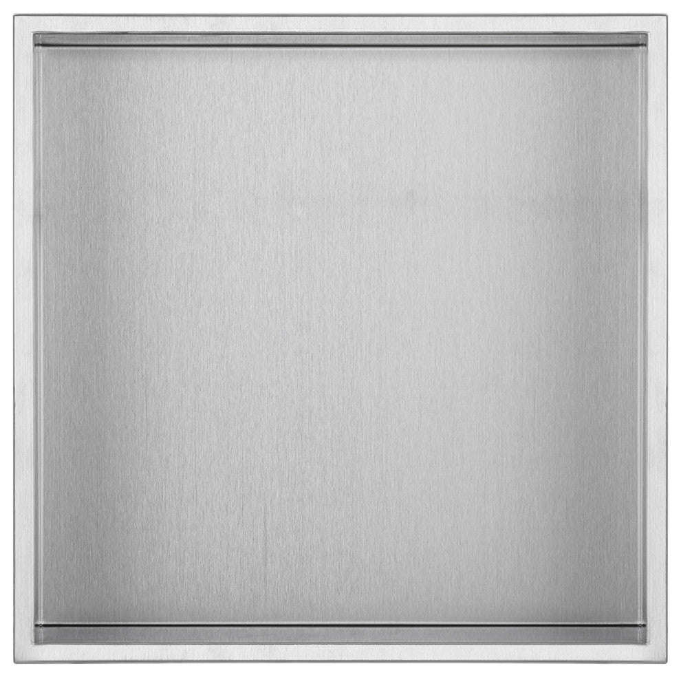 12in x 12in Ultra-thin Frame Recessed Stainless Steel Shower Niche, Stainless Steel Brushed