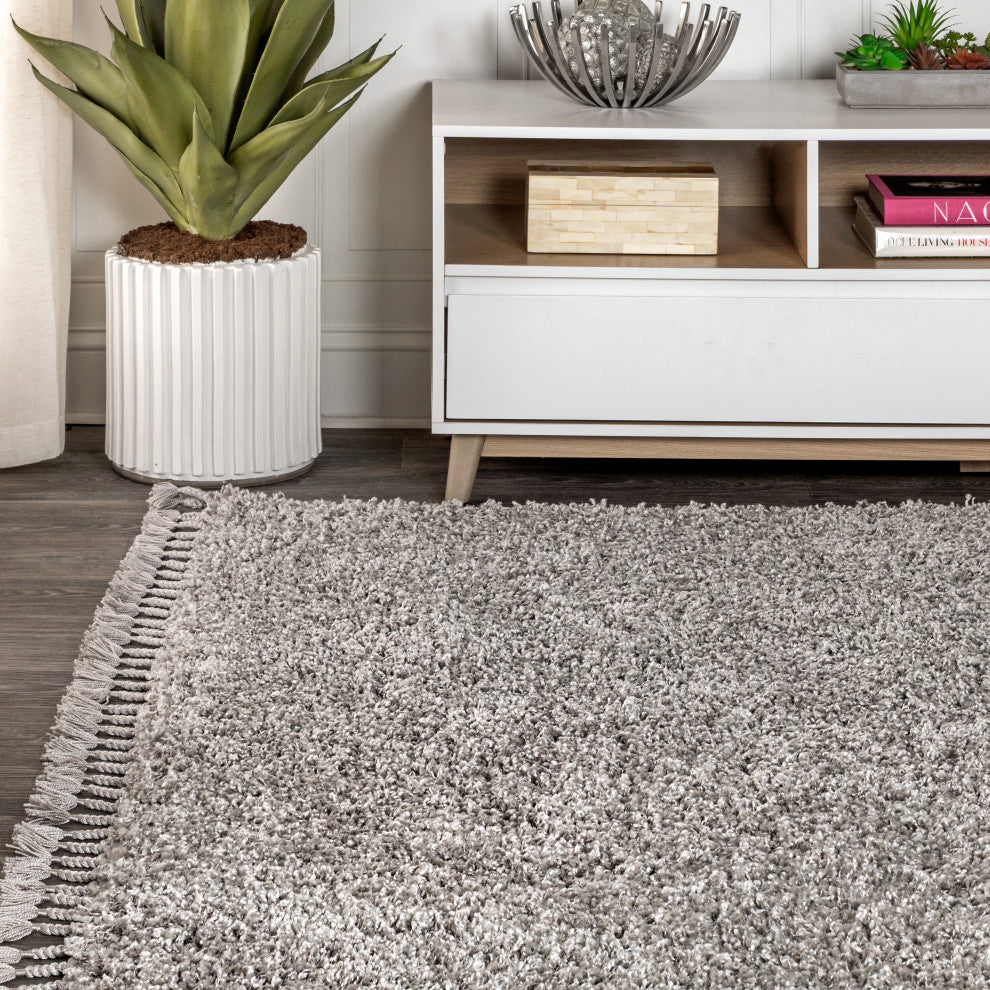 Mercer Shag Plush Tassel Area Rug, Grey, 3 X 5