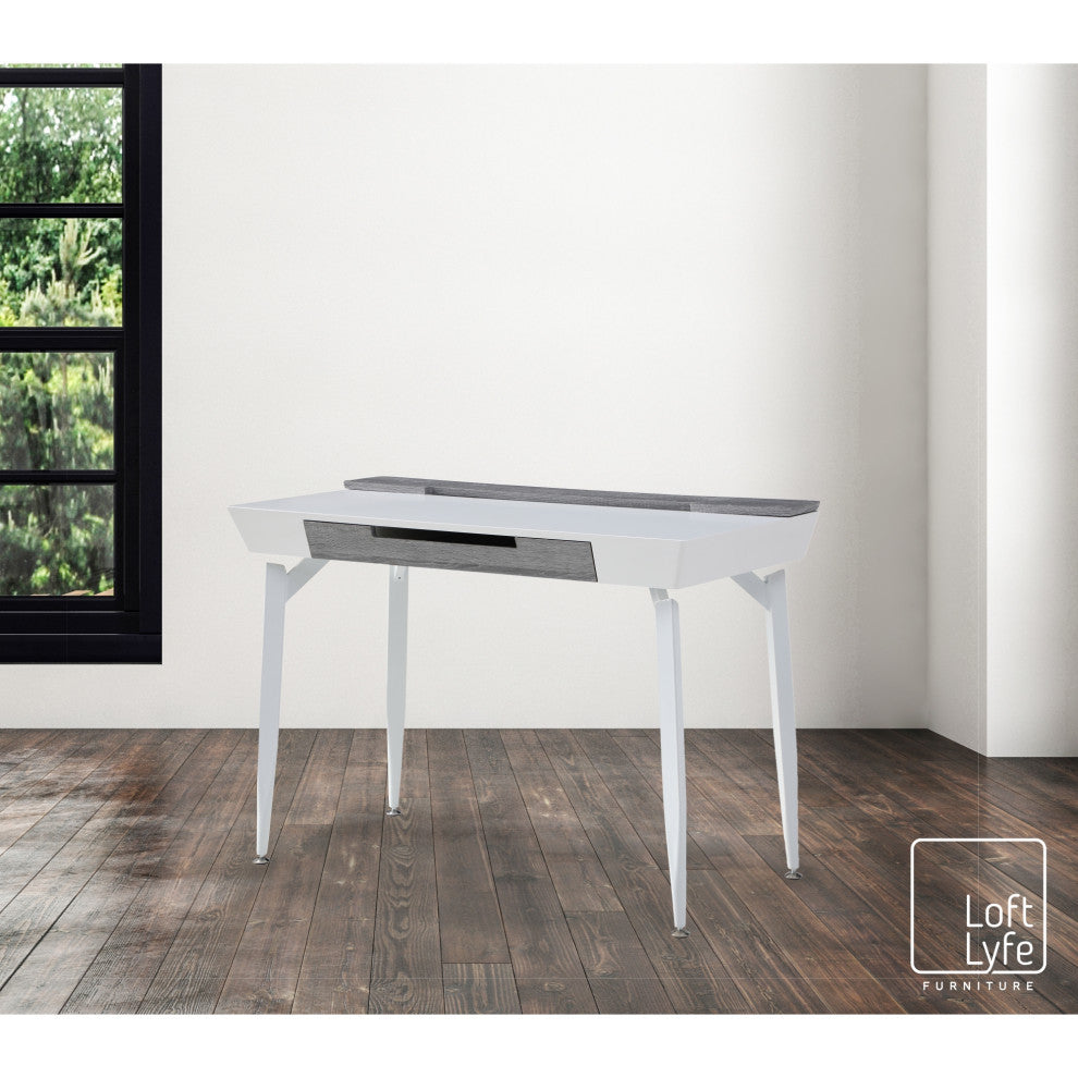Loft Lyfe Arwen Desk, 3 Storage Drawers, Extra Storage on Top, White/Gray