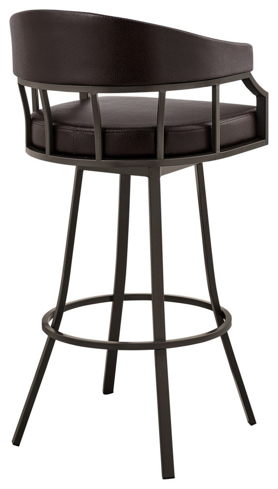 Benzara BM282100 30" Swivel Bar Stool, Metal Flared Legs, Brown Faux Leather
