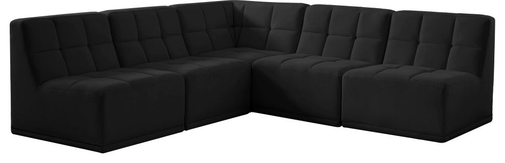 Relax Velvet Upholstered 5-Piece L-Shaped Modular Sectional, Black