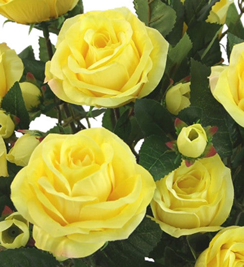 5 Stems Faux Rose and Rose Bud Flower Bush, Cream, Yellow