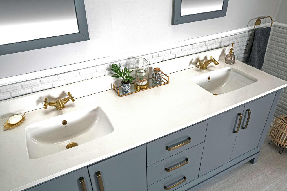 Fabia Collection 72" Bathroom Vanity With Sink, Mirror, Countertop, Dark Gray
