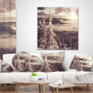 Dark Winter Scene At Sunset Landscape Wall Throw Pillow, 16"x16"