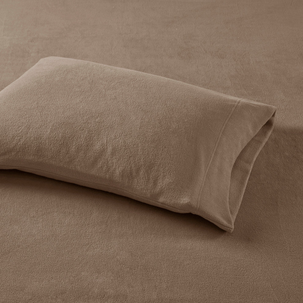 True North by Sleep Philosophy Knitted Micro Fleece Solid Sheet Set, Brown, Twin