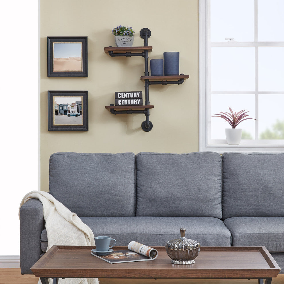3-Tier Industrial Wall Pipe Shelving Unit