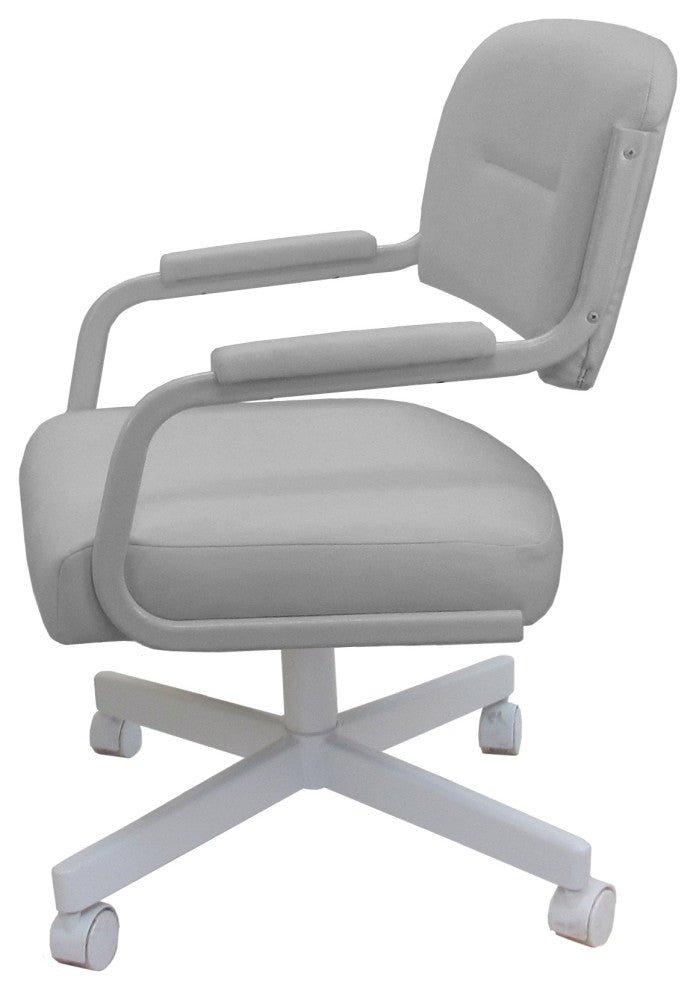 Set of 4, Swivel Metal Caster Dining Chairs M-110, White Vinyl on White