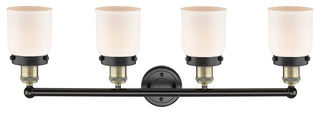 Small Bell, 4 Lt 34" Bath Vanity Lt, Black Antique Brass Finish, Matte White