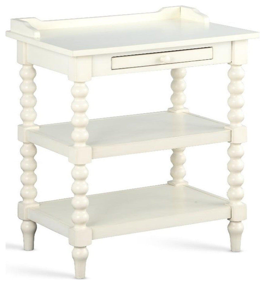 Home Square Wood Turned Leg Storage Nightstand in Antique White - Set of 2
