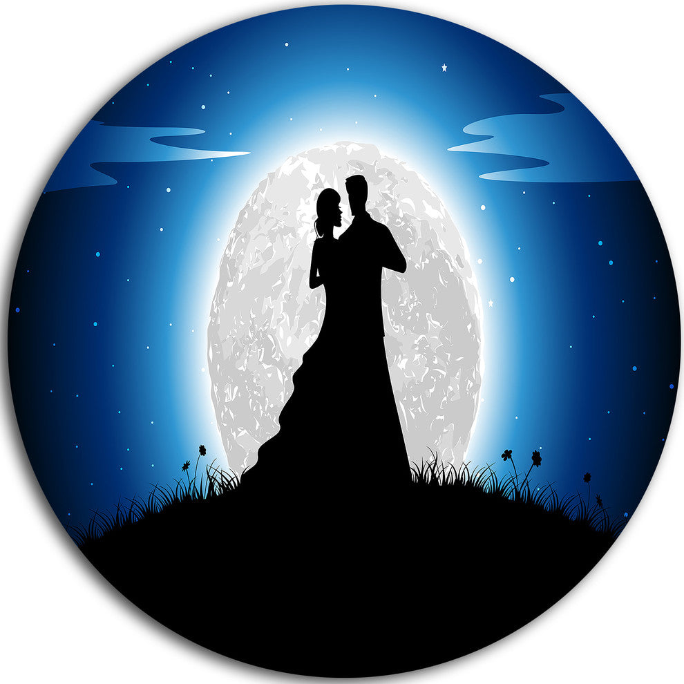 Couple Embrace In Night, Romance Art Round Metal Wall Art, 11"