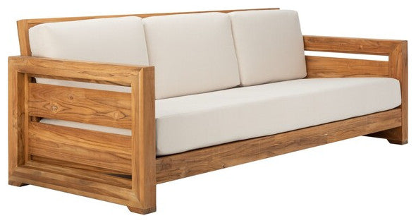 Safavieh Molokai Teak Patio Sofa Natural / Beige