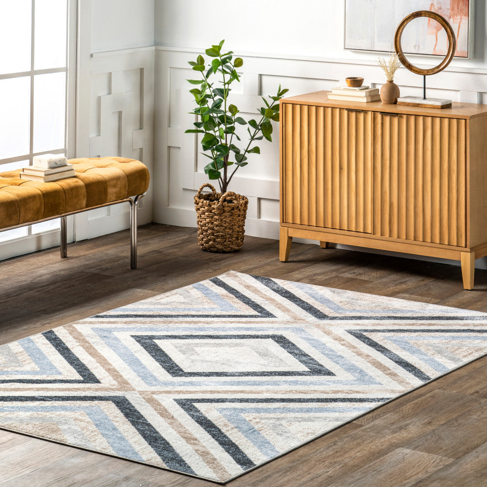 Nuloom Akari Transitional Diamond Machine Washable Area Rug, Blue 7'10"x10'